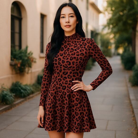 Marine Layer Tyra Animal Print Mini Fit and Flare Dress MD Mob Wife Glamour Girl - Picture 1 of 10